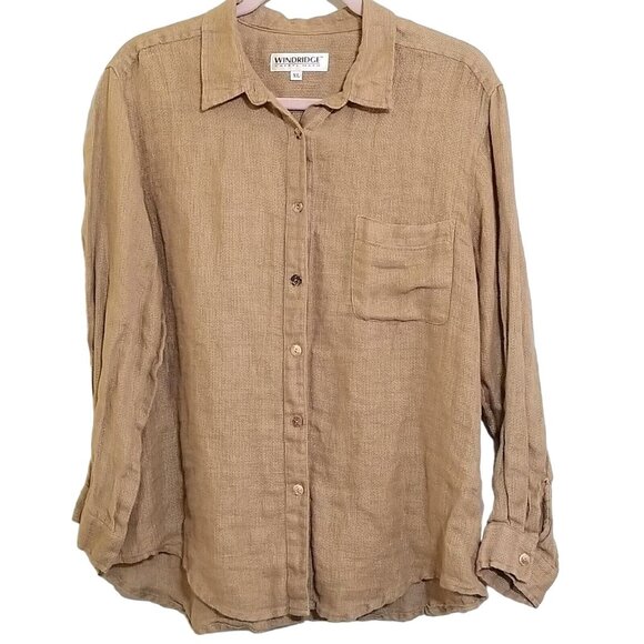 Vtg Windridge Cheryl Nash Womens Top Shirt Size XL Mesh Linen Brown Long Sleeve - Picture 2 of 12